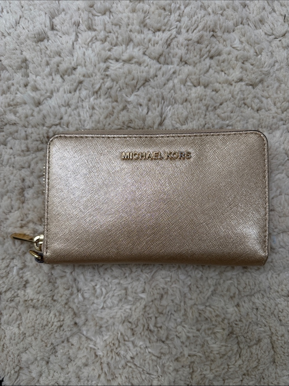 Michael Kors Rose Gold Zip-Around Saffiano Wallet